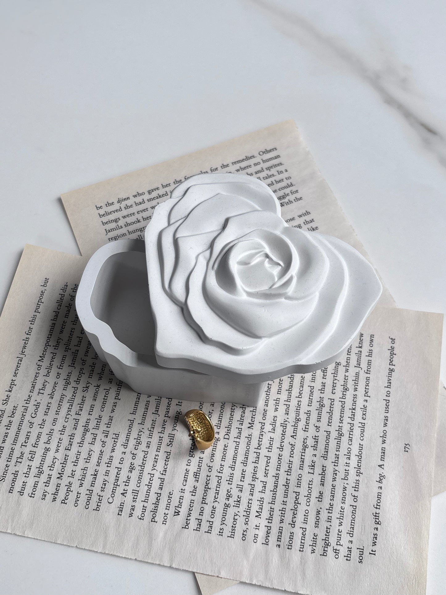 Concrete Heart Jewellery Box with Rose Lid