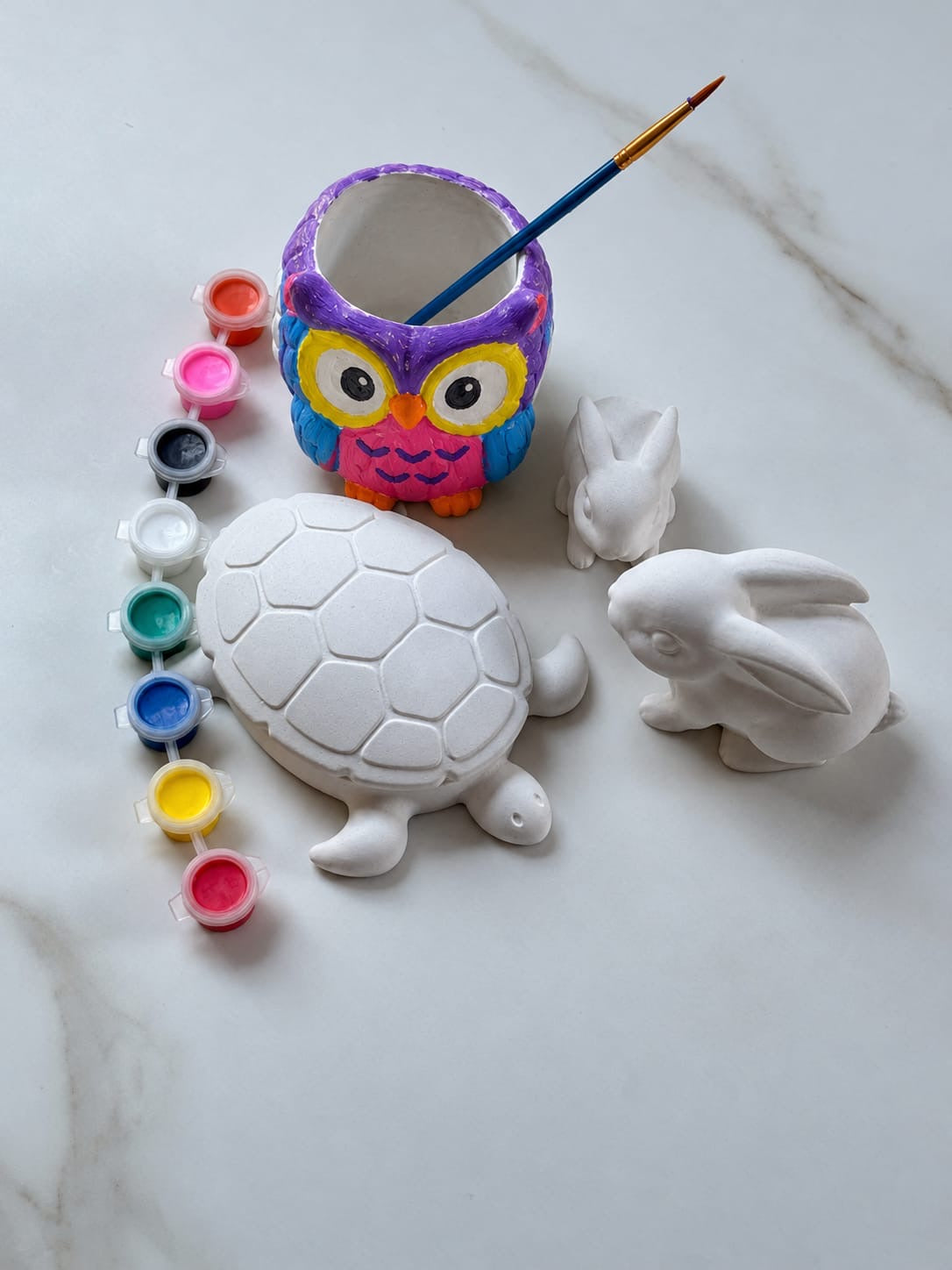 Paint Your Own Concrete Animals | Rabbit, Owl & Tortoise