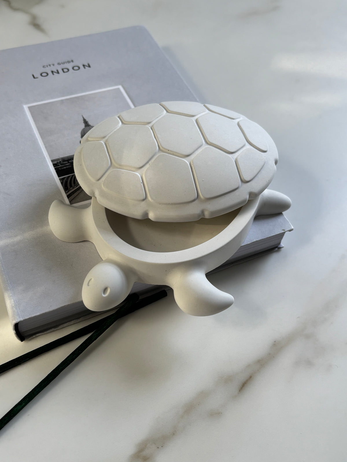 Concrete Tortoise Trinket Box with Lid | White Minimalist Home Decor