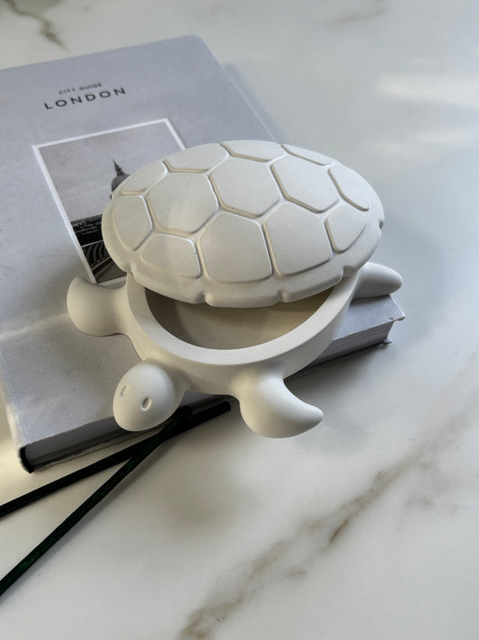 Concrete Tortoise Trinket Box with Lid | White Minimalist Home Decor