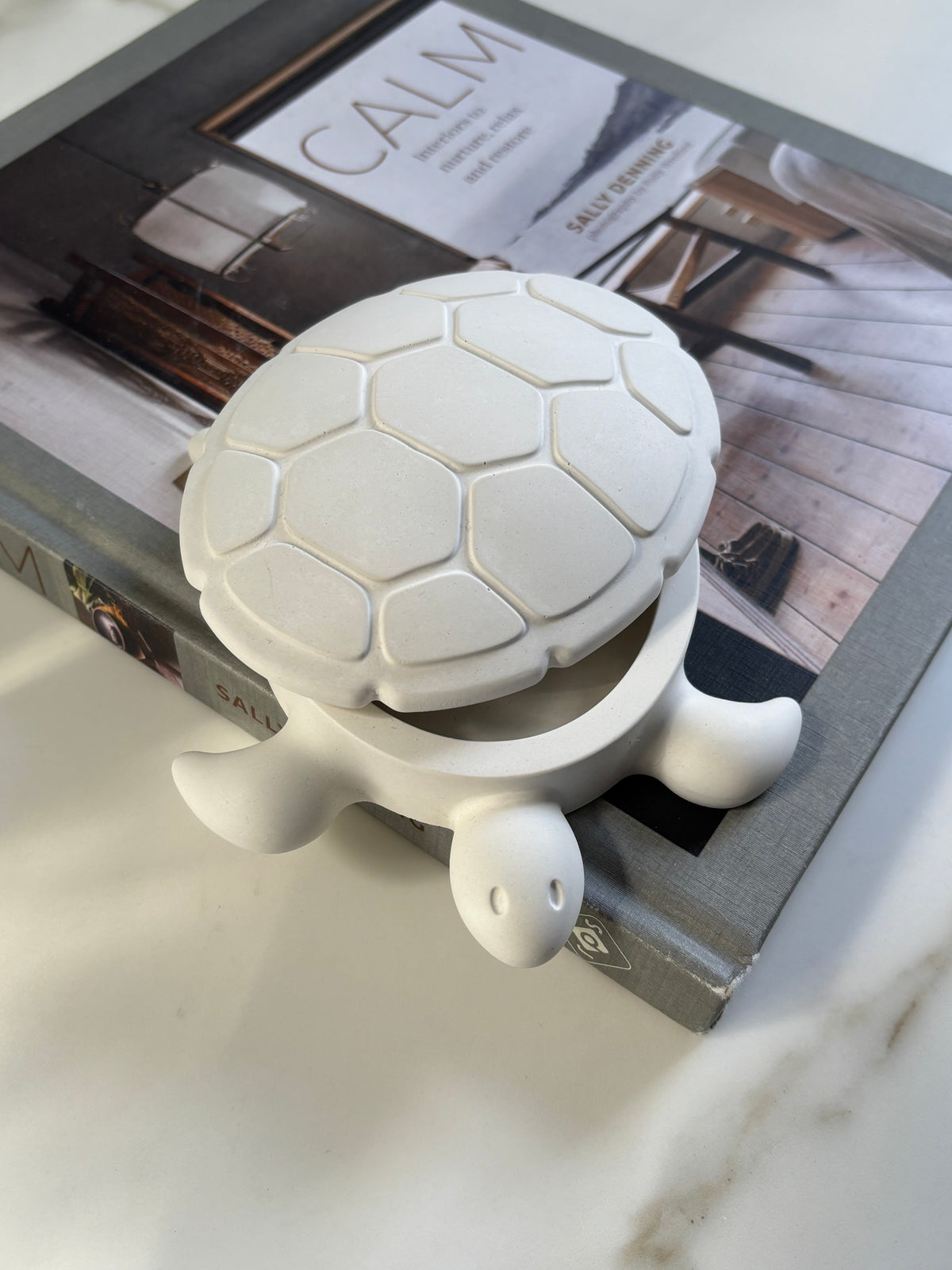 Concrete Tortoise Trinket Box with Lid | White Minimalist Home Decor
