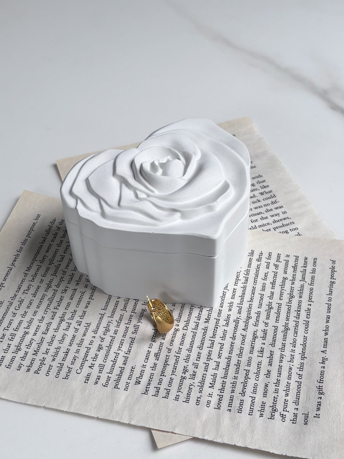 Concrete Heart Jewellery Box with Rose Lid