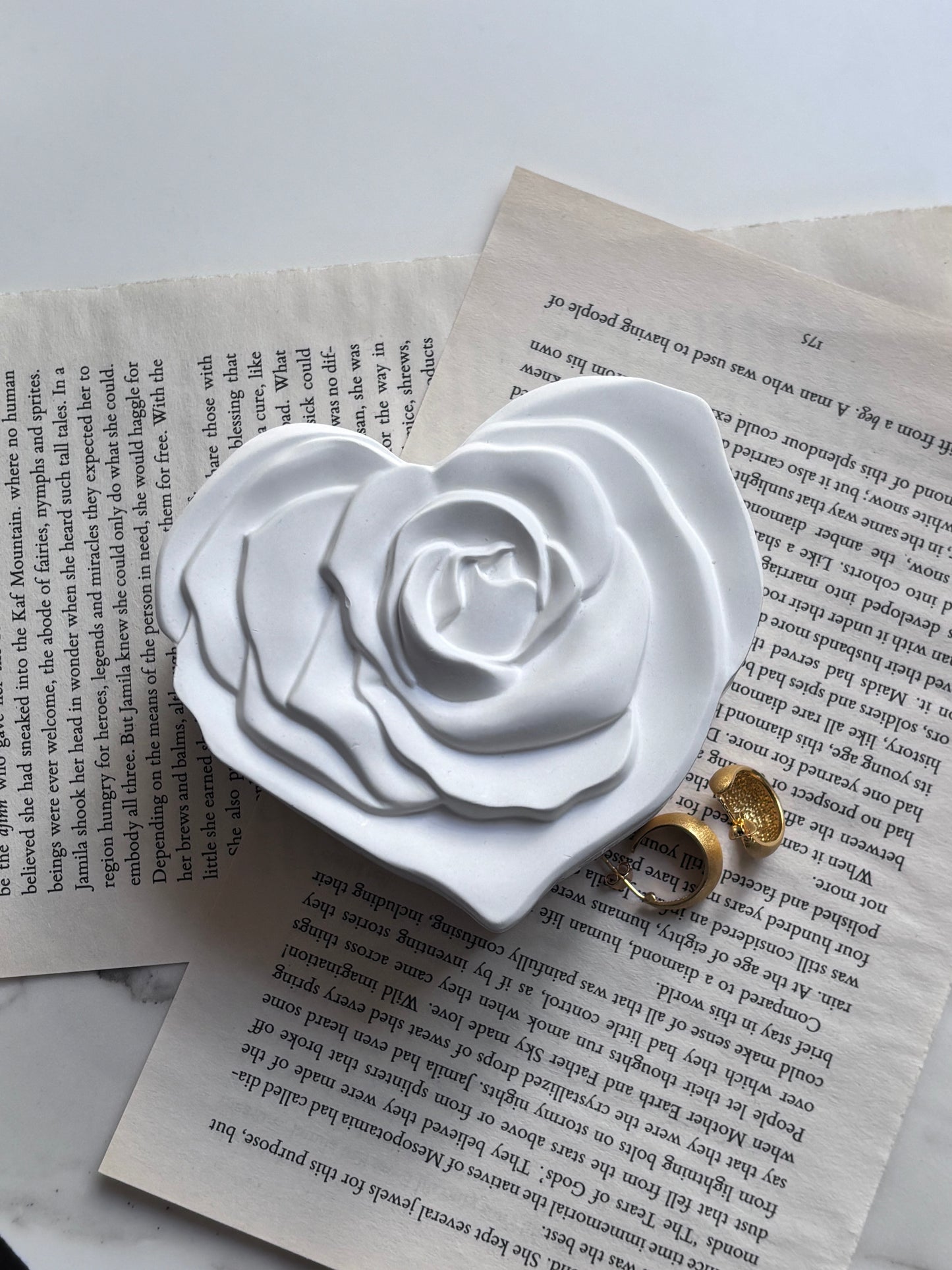 Concrete Heart Jewellery Box with Rose Lid