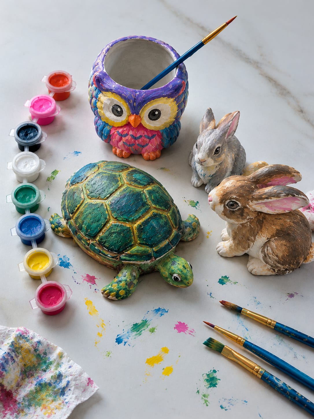Paint Your Own Concrete Animals | Rabbit, Owl & Tortoise