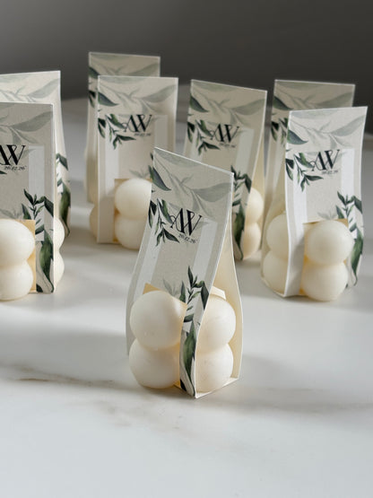 Personalised Botanical Wedding Favours | Mini Bubble Candles