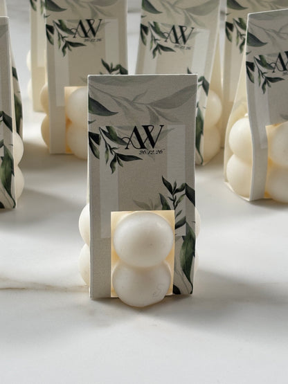 Personalised Botanical Wedding Favours | Mini Bubble Candles