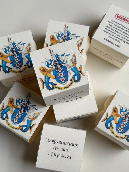 Personalised University Logo Candle Favours | Custom Graduation & Event Gifts